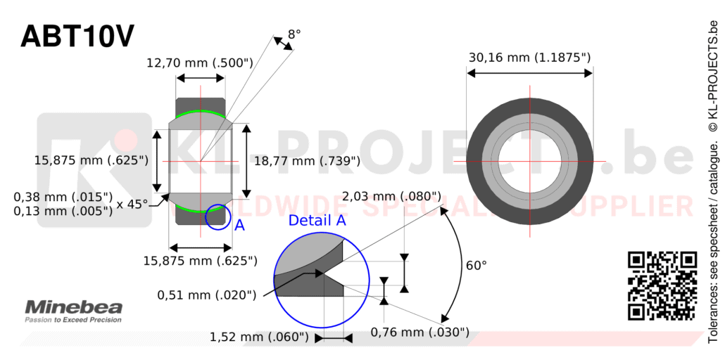 NMB Minebea ABT10V narrow spherical bearing drawing with dimensions