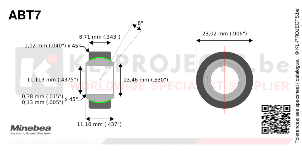 NMB Minebea ABT7 narrow spherical bearing drawing with dimensions