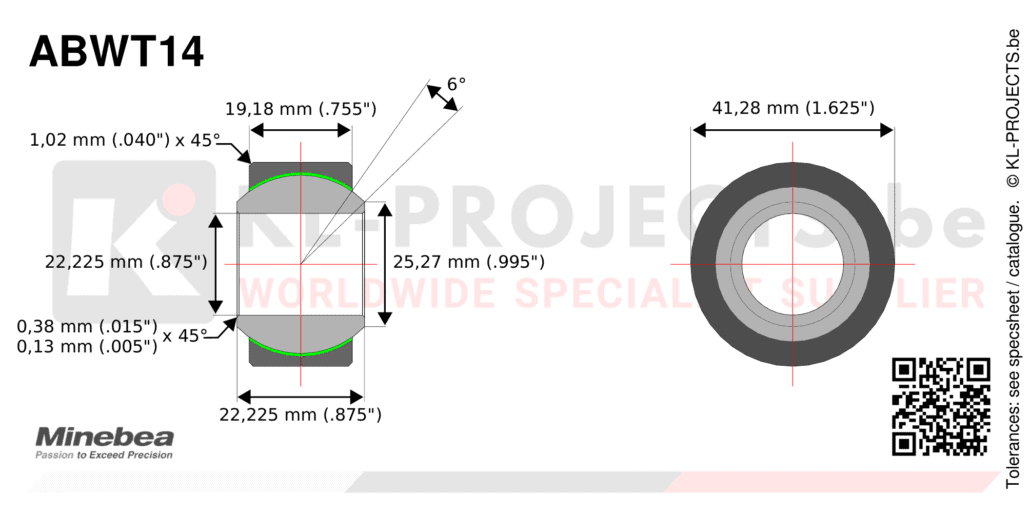 NMB Minebea ABWT14 wide spherical bearing drawing with dimensions
