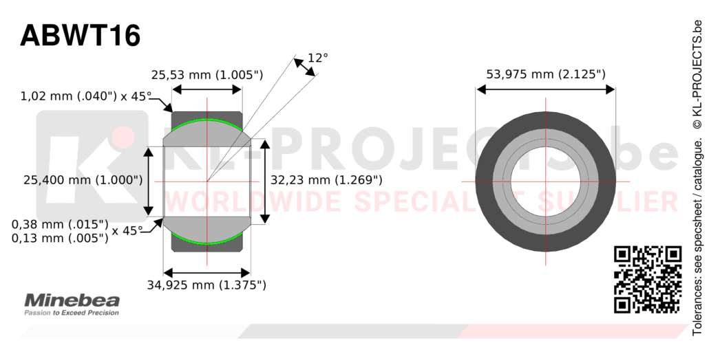 NMB Minebea ABWT16 wide spherical bearing drawing with dimensions