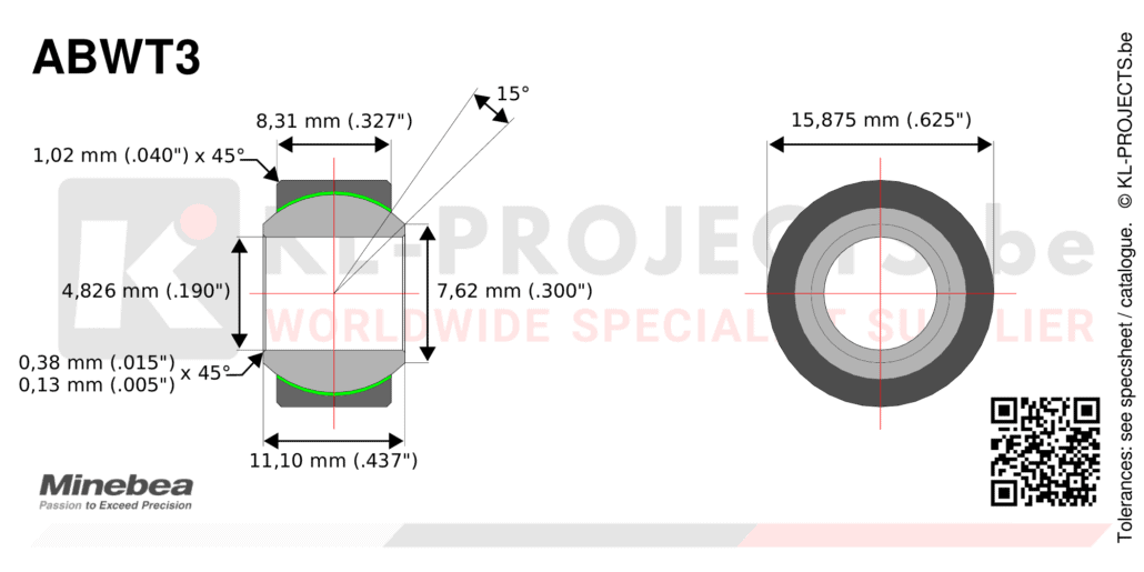 NMB Minebea ABWT3 wide spherical bearing drawing with dimensions