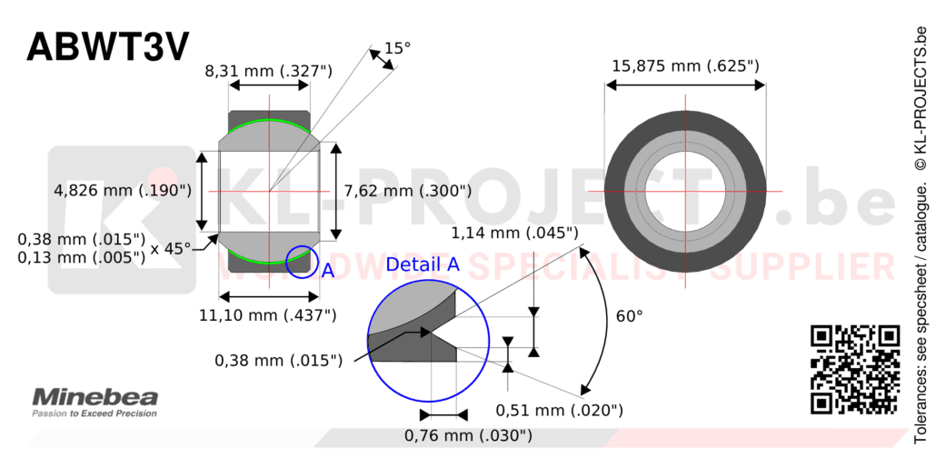 NMB Minebea ABWT3V wide spherical bearing drawing with dimensions