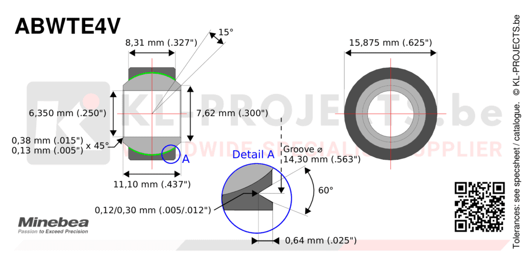 NMB Minebea ABWTE4V wide spherical bearing drawing with dimensions
