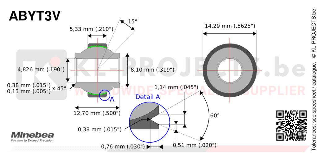 NMB Minebea ABYT3V high misalignment spherical bearing drawing with dimensions