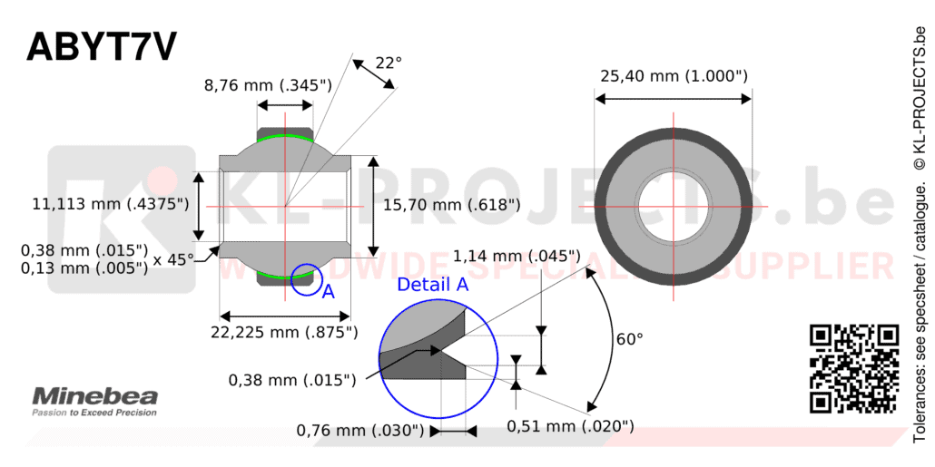 NMB Minebea ABYT7V high misalignment spherical bearing drawing with dimensions