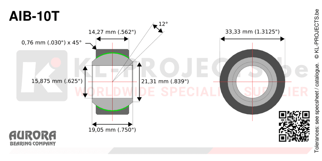 Aurora AIB-10T heavy duty spherical bearing drawing with dimensions