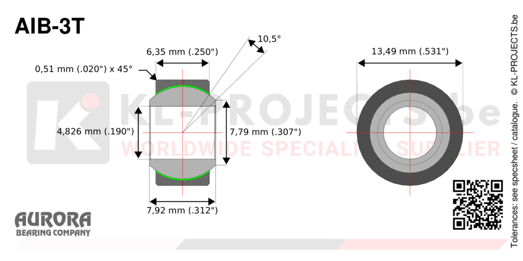 Aurora AIB-3T heavy duty spherical bearing drawing with dimensions