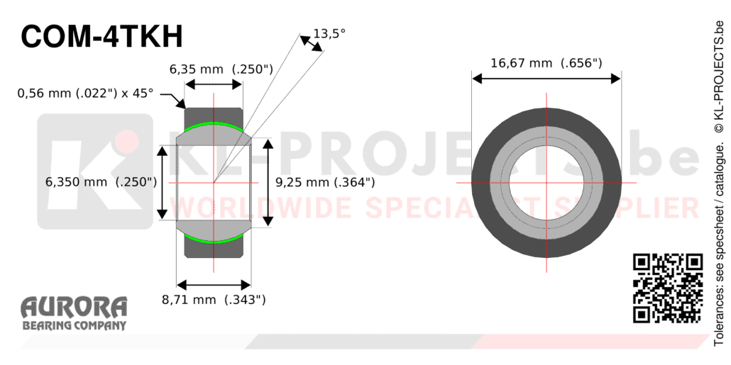 Aurora COM-4TKH narrow spherical bearing drawing with dimensions