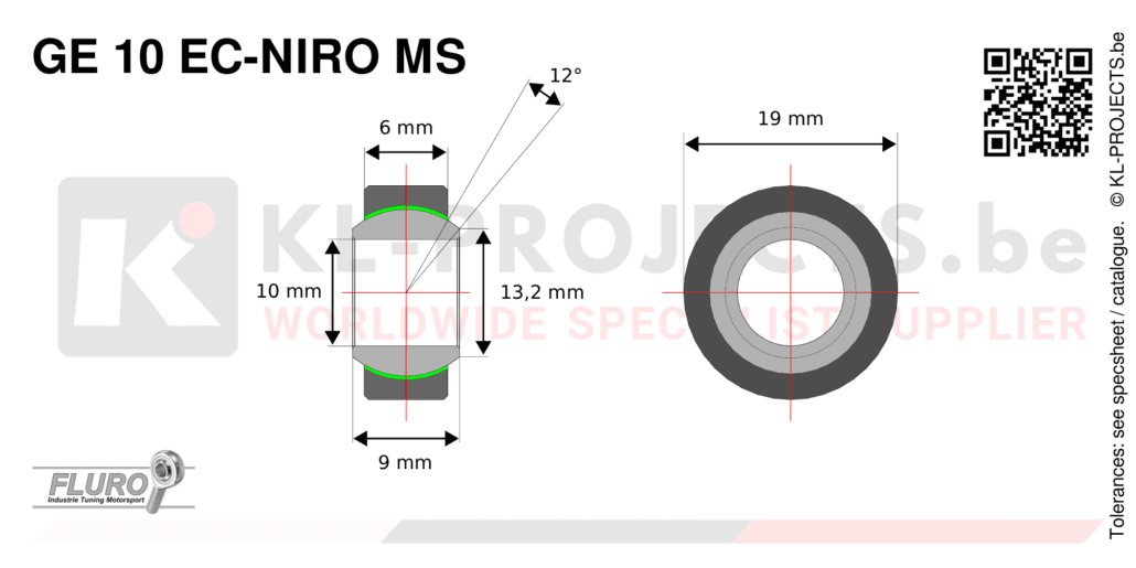 Fluro GE10EC-NIRO-MS narrow spherical bearing drawing with dimensions