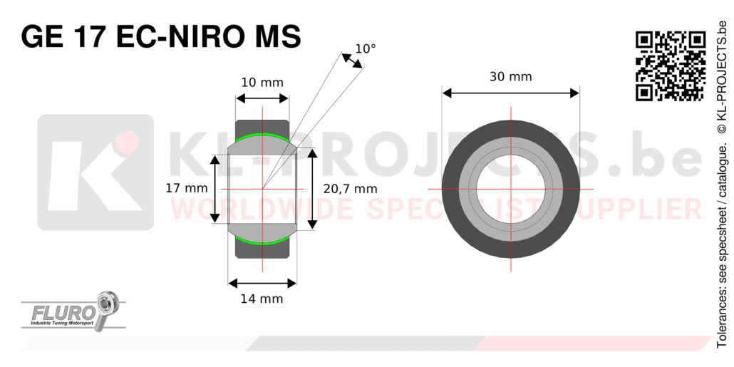 Fluro GE17EC-NIRO-MS narrow spherical bearing drawing with dimensions