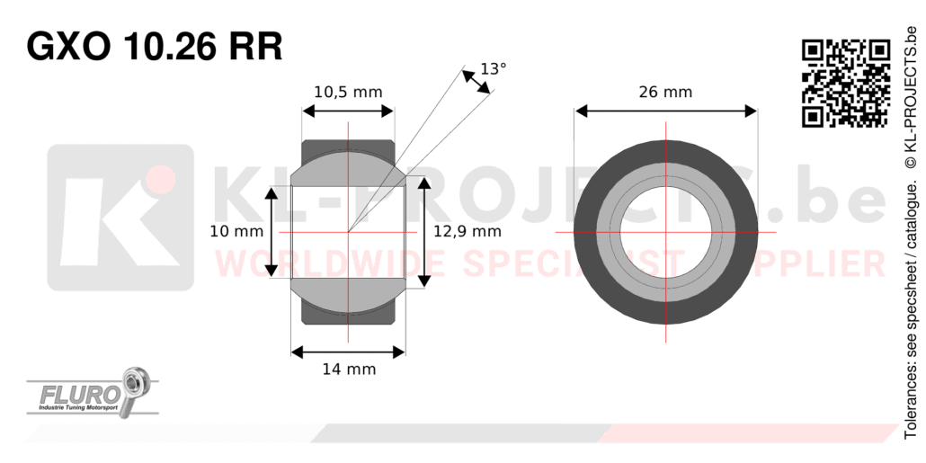Fluro GXO10.26RR wide spherical bearing drawing with dimensions