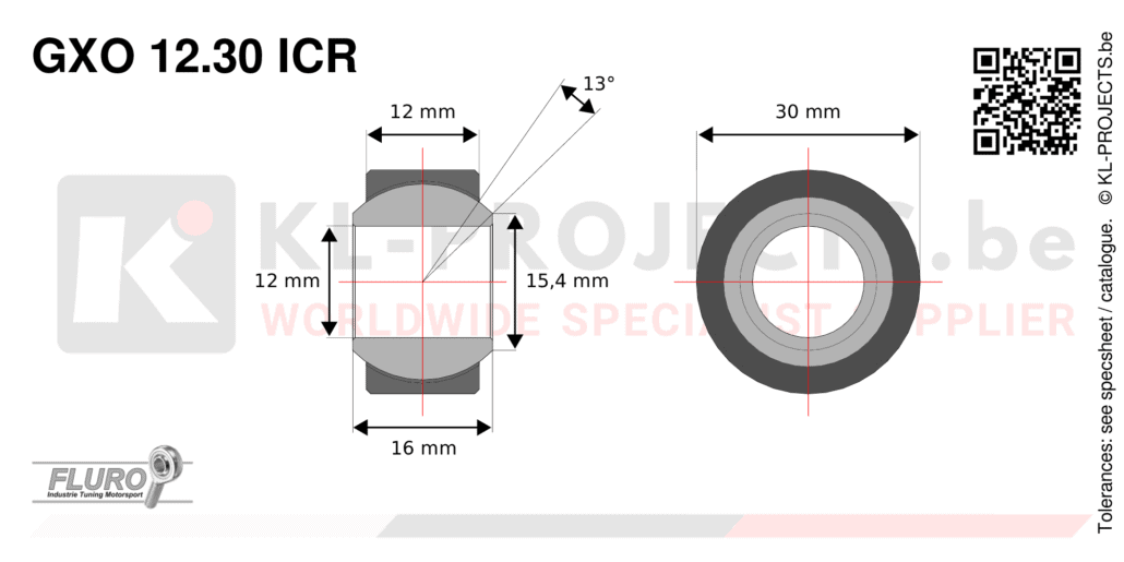 Fluro GXO12.30ICR wide spherical bearing drawing with dimensions
