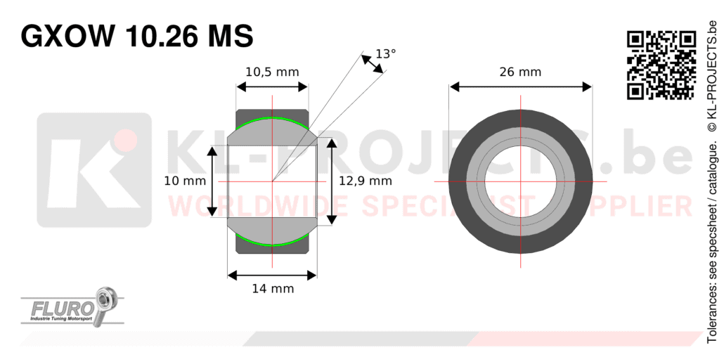 Fluro GXOW10.26MS wide spherical bearing drawing with dimensions