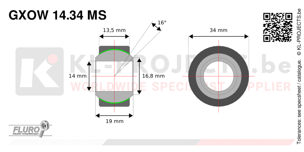 Fluro GXOW14.34MS wide spherical bearing drawing with dimensions