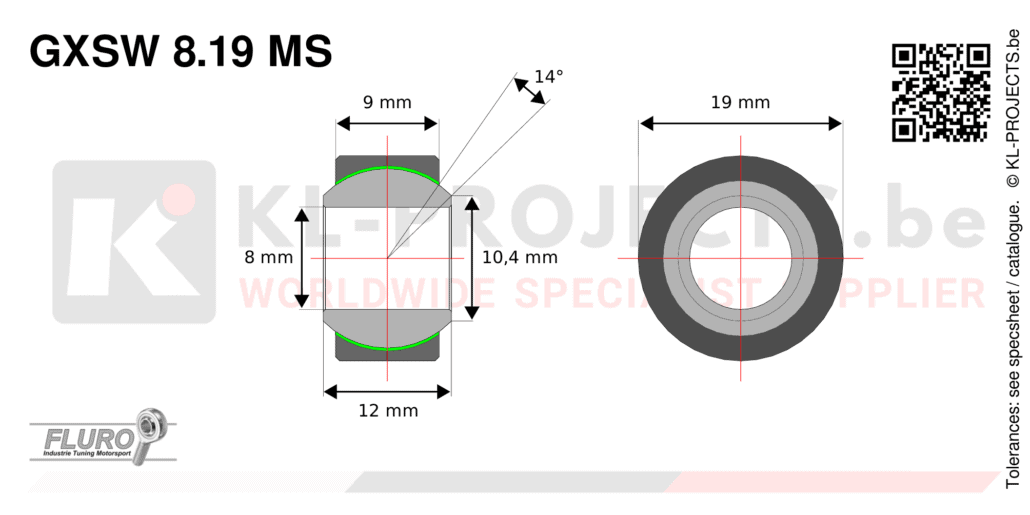 Fluro GXSW8.19MS wide spherical bearing drawing with dimensions