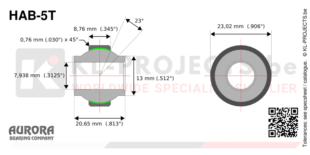 Aurora HAB-5T high misalignment spherical bearing drawing with dimensions
