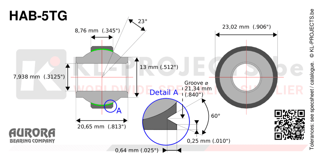 Aurora HAB-5TG high misalignment spherical bearing drawing with dimensions