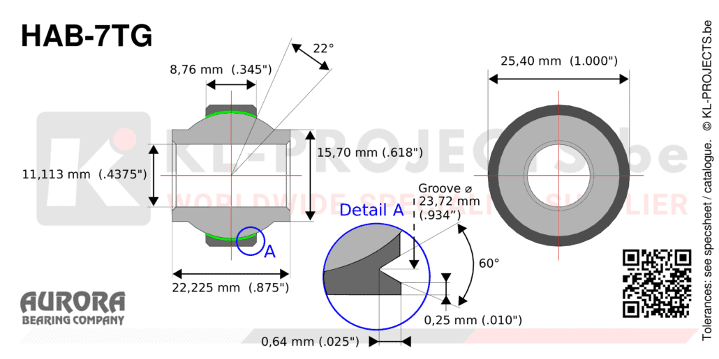 Aurora HAB-7TG high misalignment spherical bearing drawing with dimensions