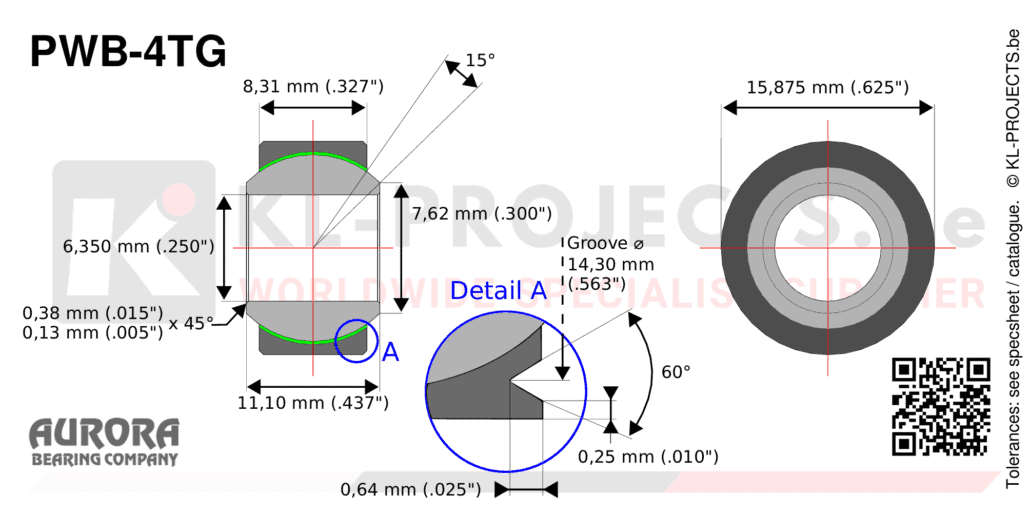 Aurora PWB-4TG wide spherical bearing drawing with dimensions