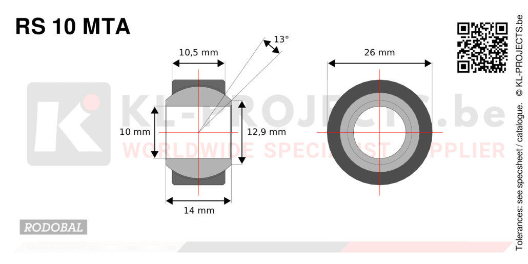 Rodobal RS10MTA wide spherical bearing drawing with dimensions
