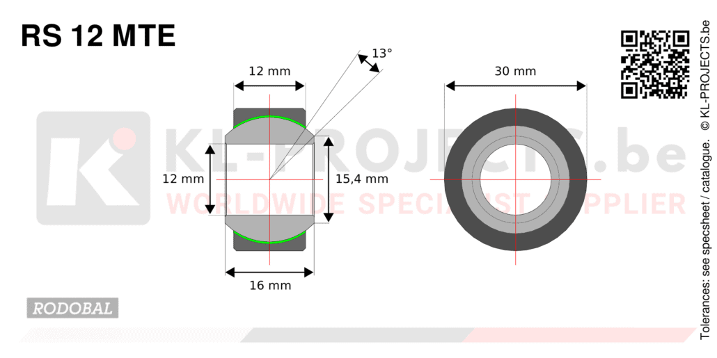 Rodobal RS12MTE wide spherical bearing drawing with dimensions