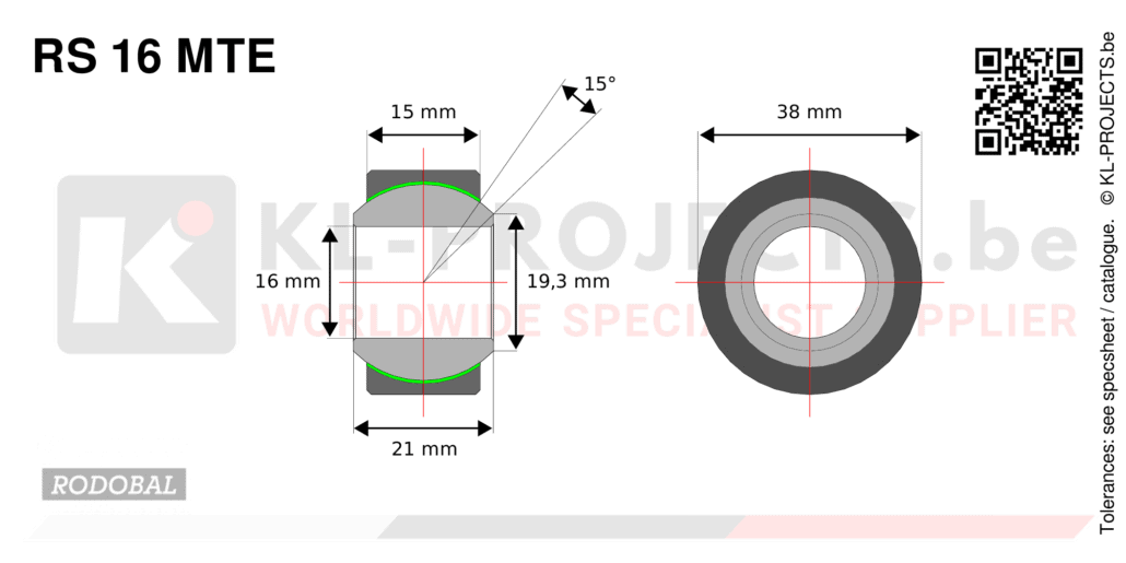 Rodobal RS16MTE wide spherical bearing drawing with dimensions