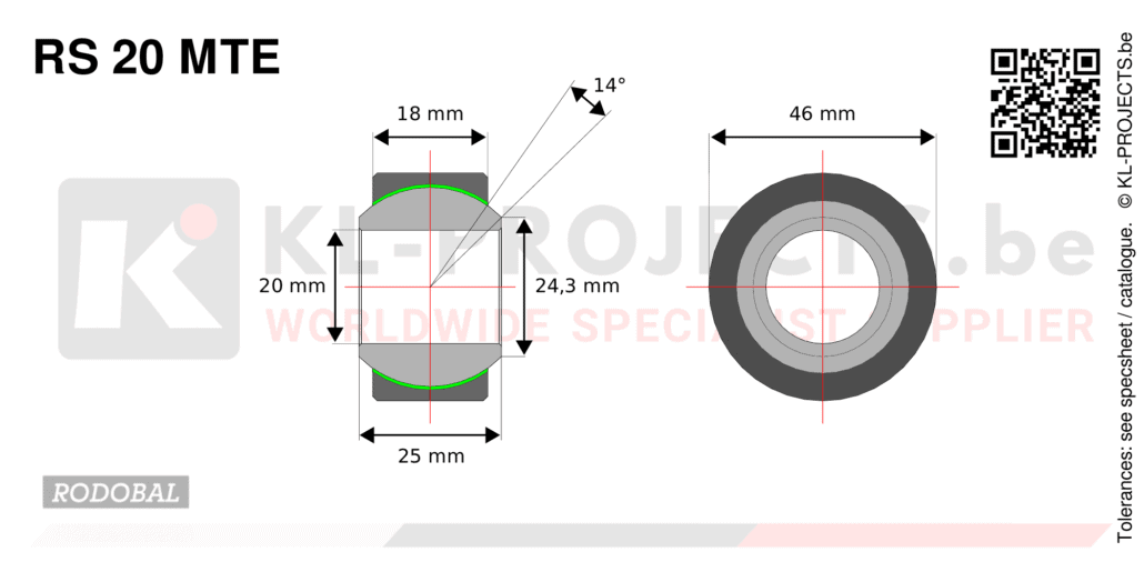 Rodobal RS20MTE wide spherical bearing drawing with dimensions